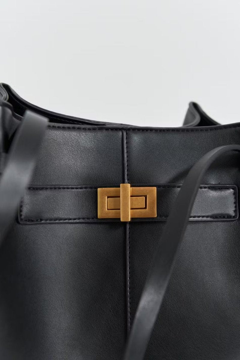 Long strap pu bag - Noir & Dorée - Plug Addict