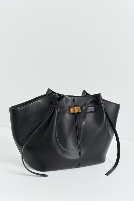 Long strap pu bag - Noir & Dorée - Plug Addict